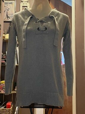 GAP Gray Lace-Up V-Neck Sweater